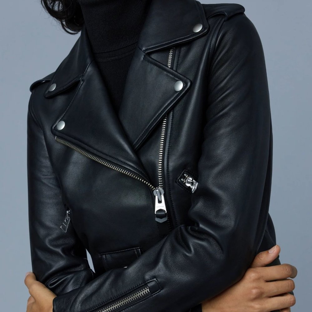 Mackage Women's Black Leather Biker Jacket - Picture 2 of 10